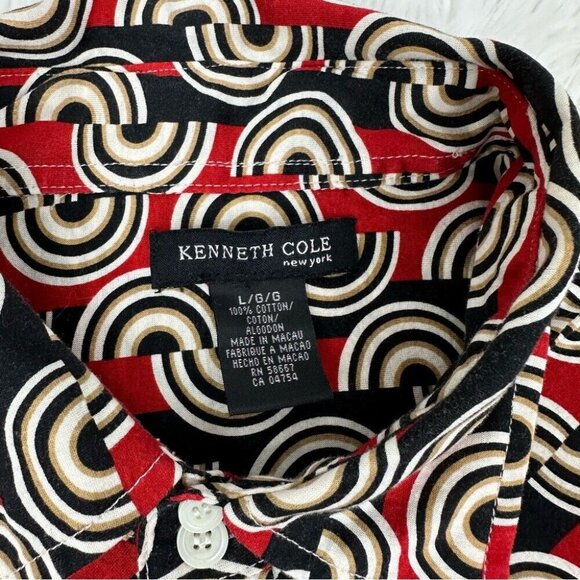 Kenneth Cole NY Men’s Black Red GEO Retro Button Down Long Sleeve Shirt L/C40 - Picture 5 of 8
